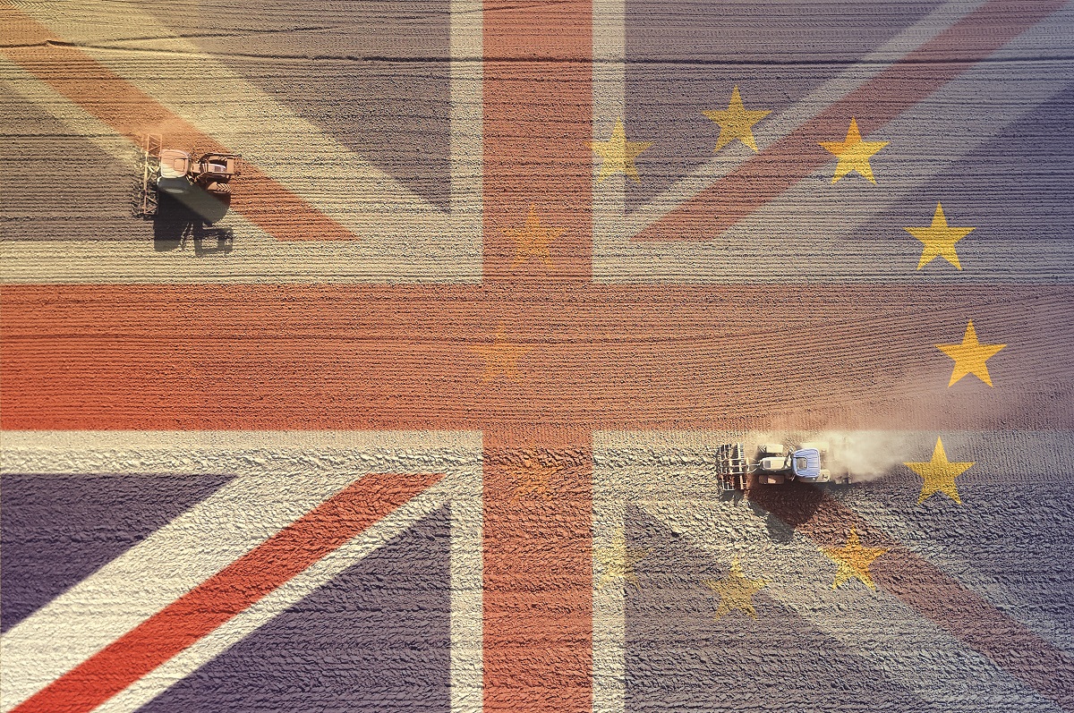 Combine Harvesters on UK/Euro flag